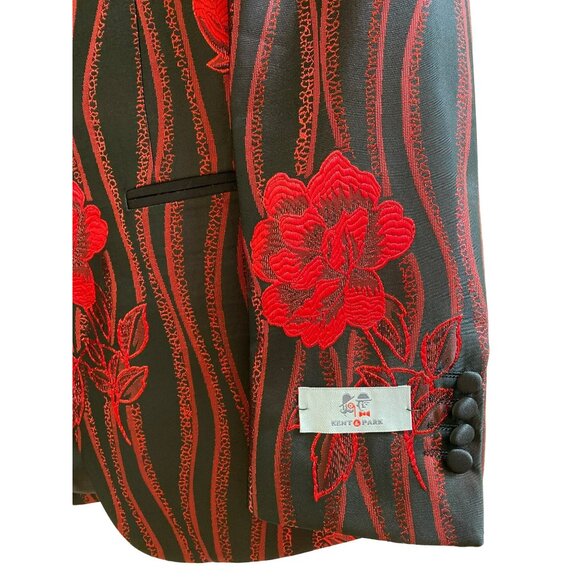 Mens Bertigo Park Black & Red Floral Embroidered Blazer & Bow Tie Set - Picture 5 of 11